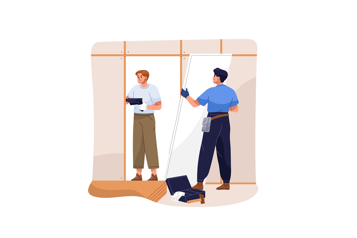 Workers repair houses set, a Person Illustration by PaperTrident (Photo 3 of 19)