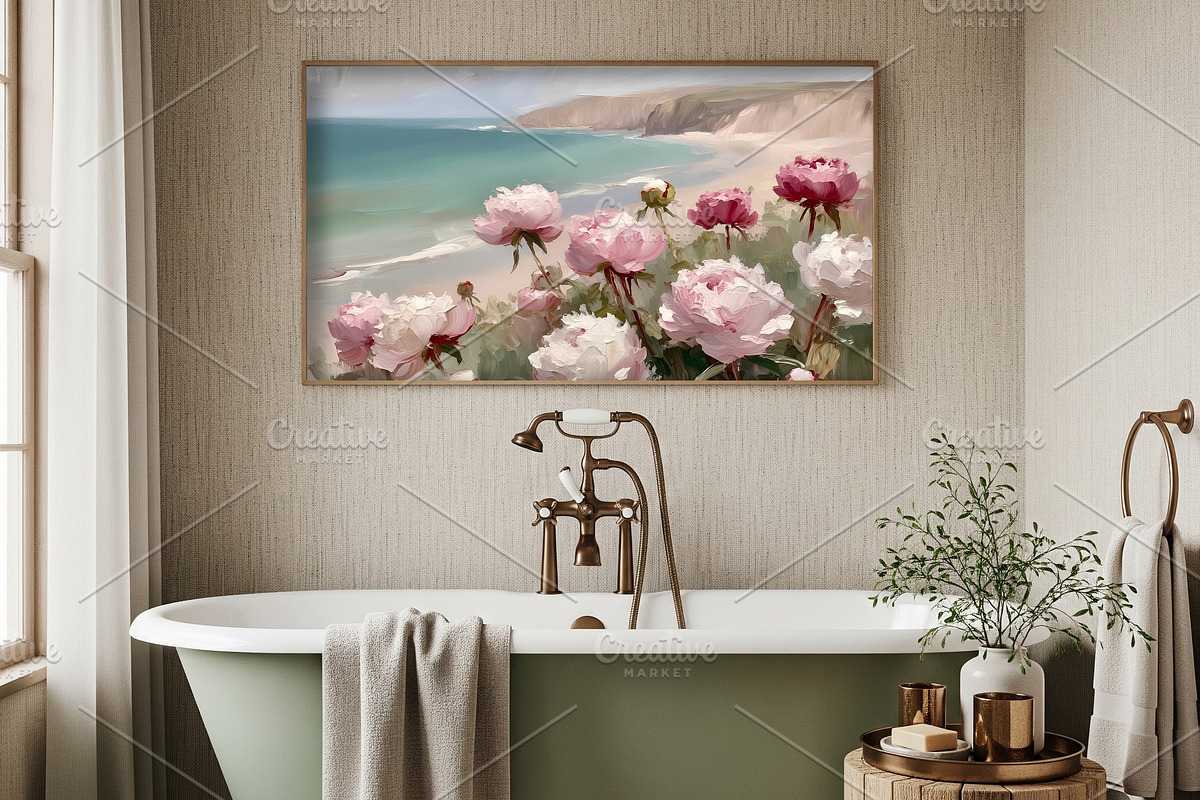 Pink Peonies Coastal Painting, a Background Graphic by Floraphoria (Photo 4 of 9)