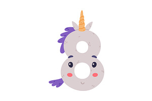 Unicorn Cute Number Eight Or