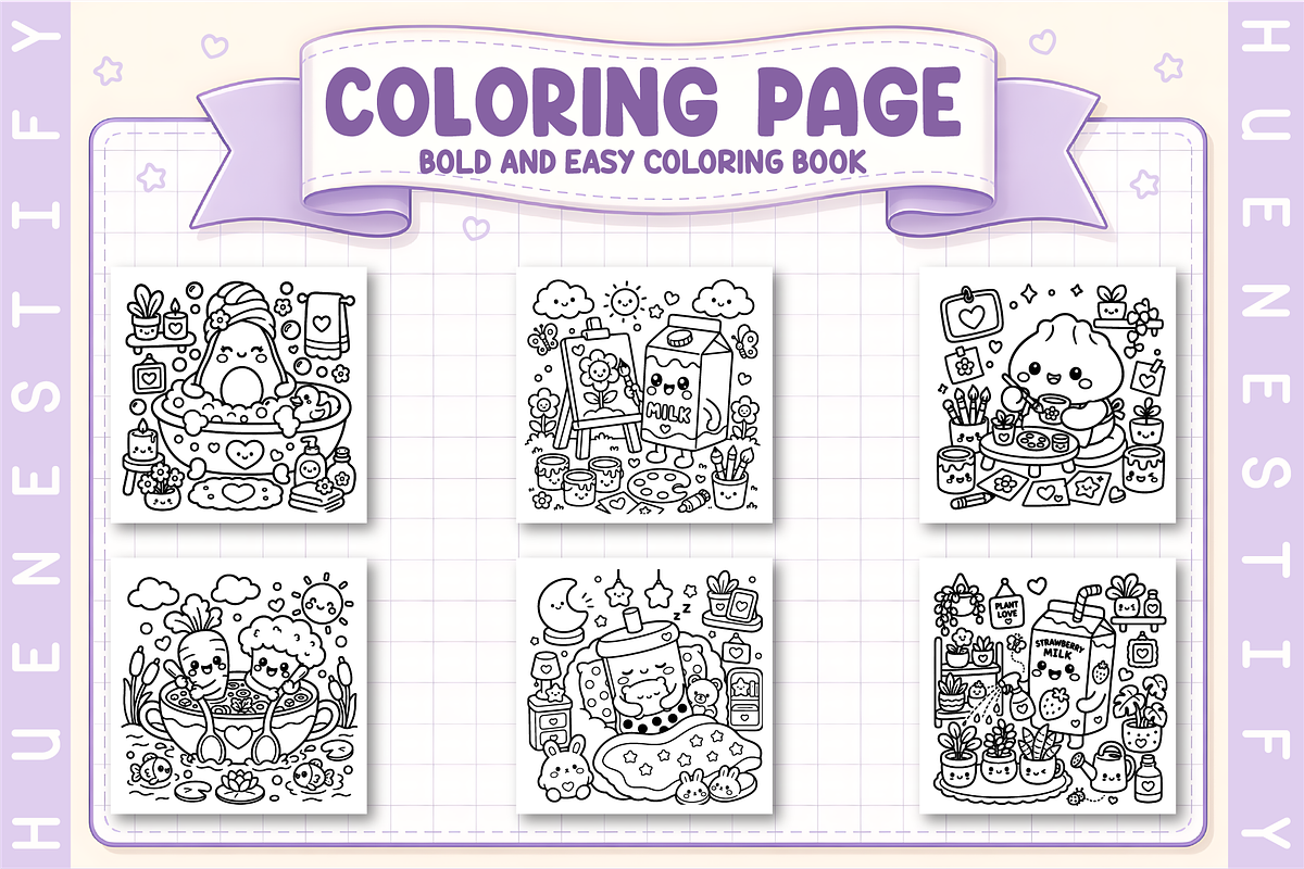 Foodie Cute Bold Easy Coloring Book, a Seasonal Illustration by HueNestify (Photo 2 of 4)