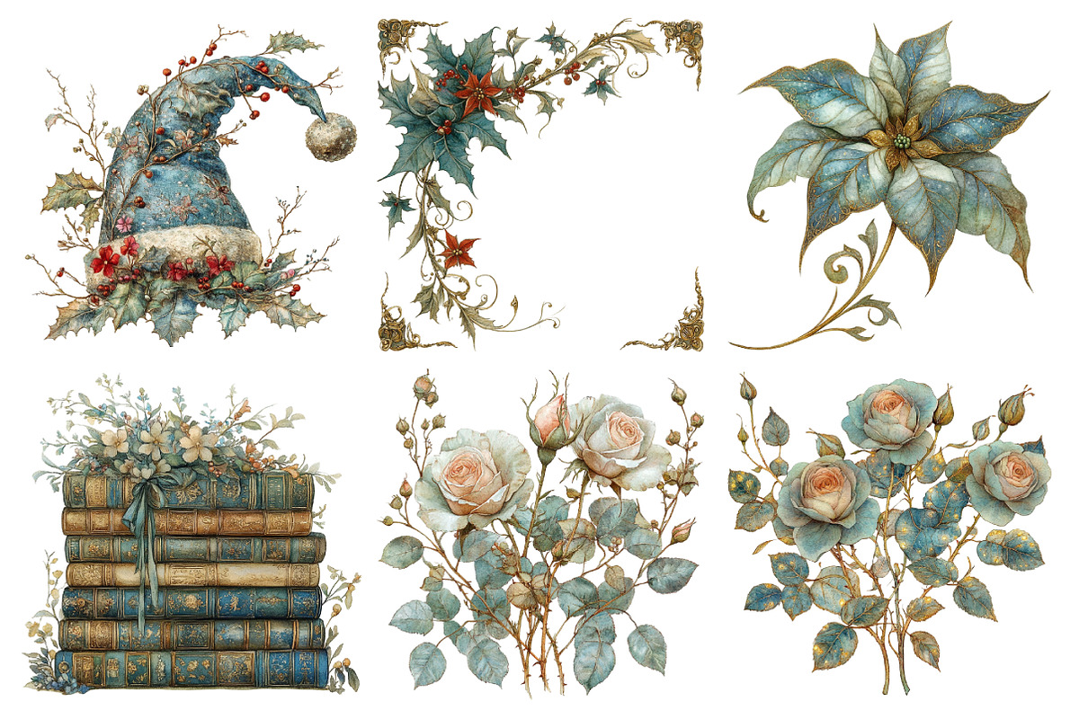 Vintage Floral Christmas Clipart Bun, an Illustration by Daily.Designs (Photo 3 of 5)