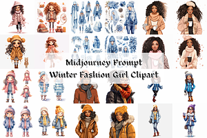 Prompt Winter Fashion Girl Clipart, a Decorative Illustration by Creative design