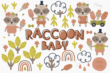 Cute Raccoon baby illustration