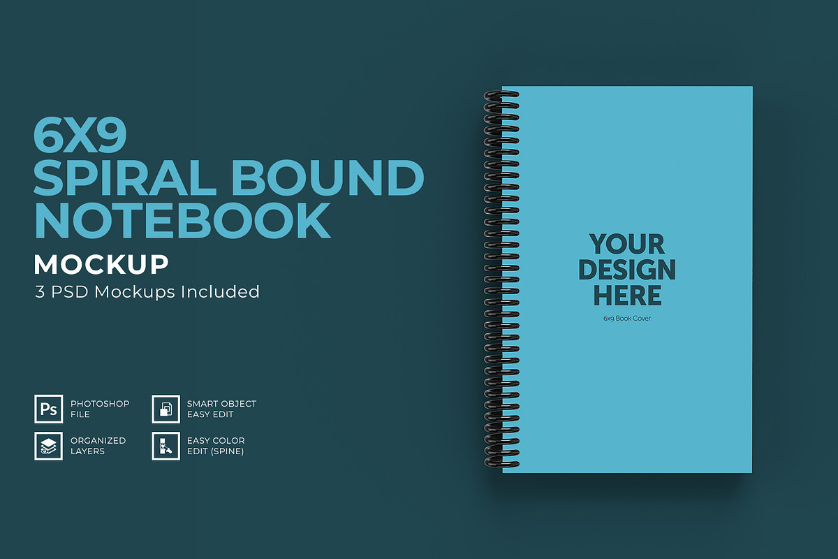6x9 Spiral Bound Notebook Mockup, a Print Template by IFBdesign (Photo 1 of 7)