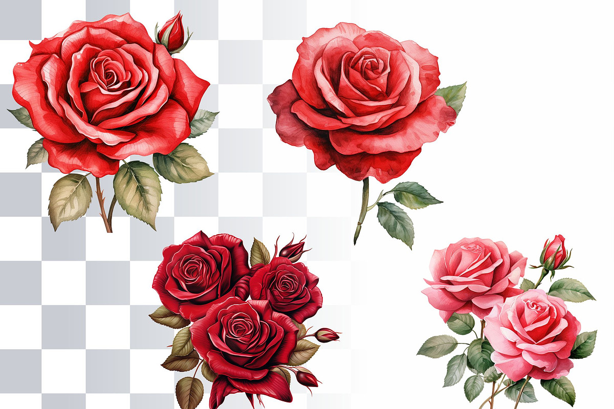 Elegant Roses Watercolor Clipart Set, a Decorative Illustration by Loony Dream Designs (Photo 2 of 4)