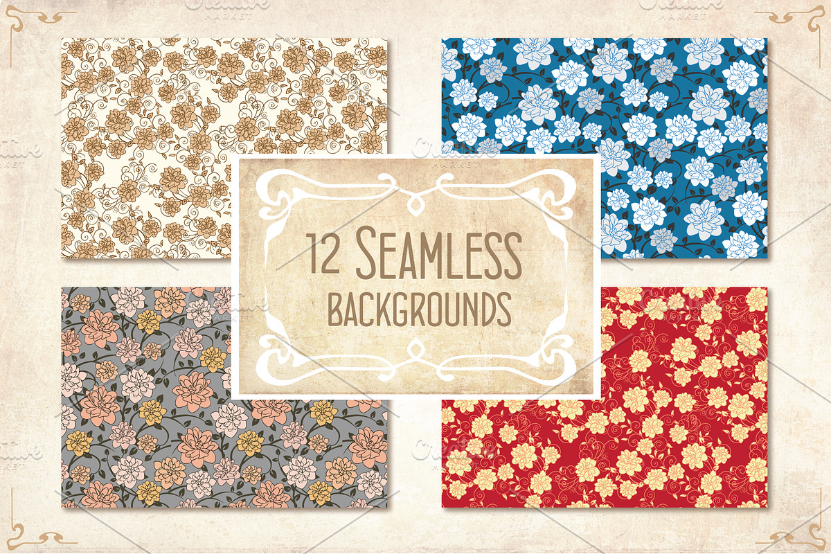 Vintage frames & seamless background, a Decorative Illustration by Astarta (Photo 3 of 4)