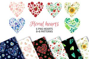Floral Hearts Clipart & Patterns