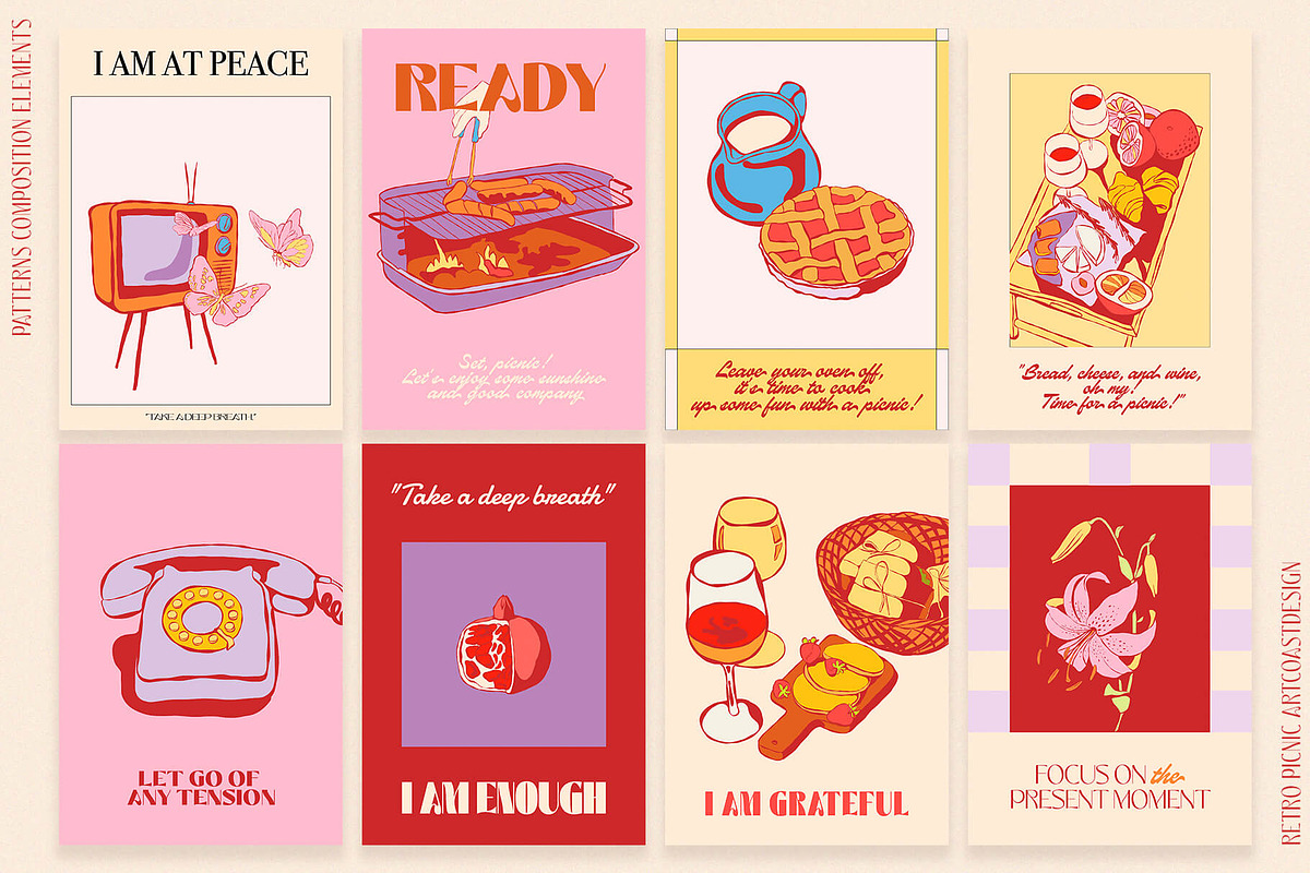 Retro Picnic & Affirmations Posters, a Food Illustration by nadispasibenko (Photo 5 of 14)