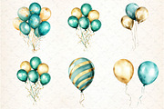 Teal and Gold Balloons Clipart, an Illustration by DreamCafeArt (Thumbnail 3 of 9)