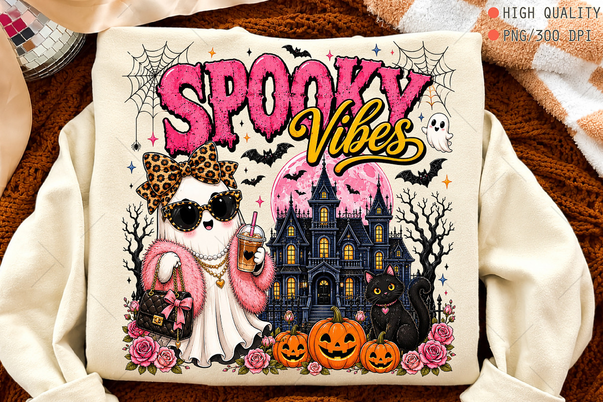 Spooky Vibes Coquette Ghost PNG, a Seasonal Illustration by OK Design (Photo 1 of 5)