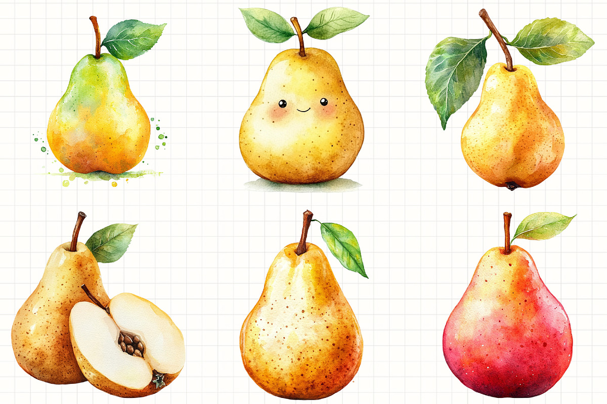 Watercolor Pear Clipart, an Illustration by Libby Wishes (Photo 3 of 6)