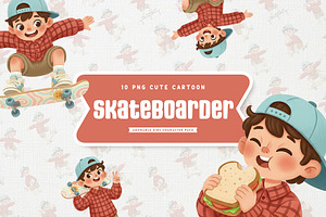 Playful Skateboard Kid Character