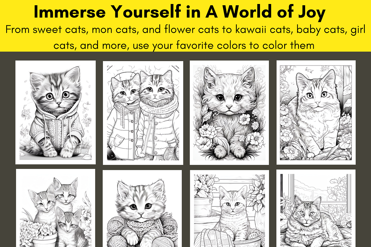 Cute Cat Coloring Pages for Adult, a Brochure Template by LA Design (Photo 4 of 10)