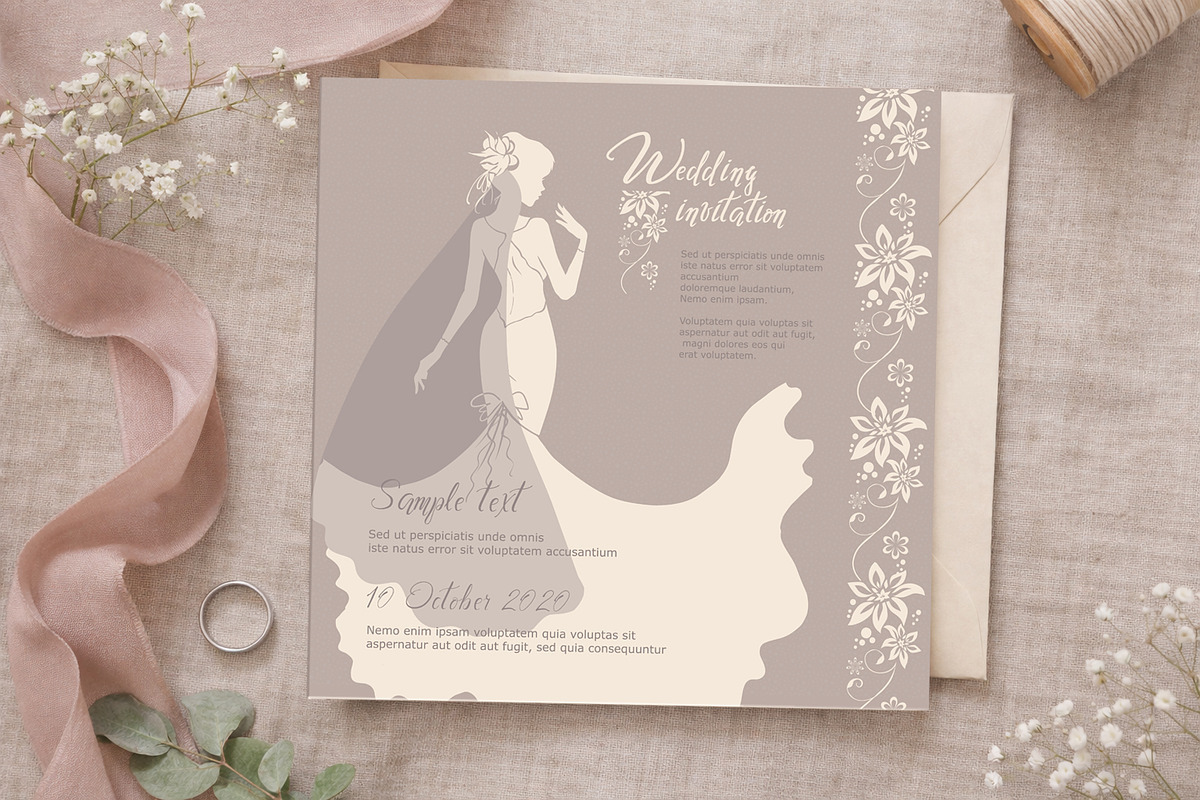 Wedding Invitation Vector Template, an Invitation Template by Elena Naumchenkova (Photo 2 of 3)
