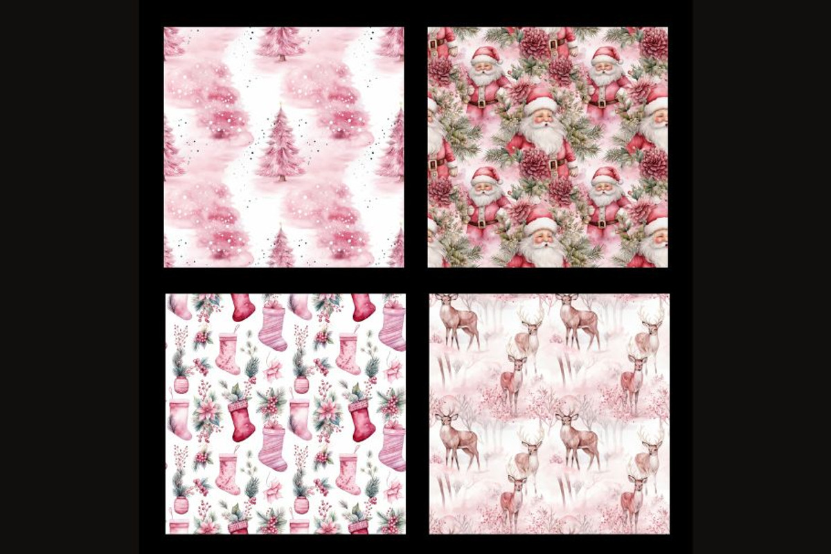 Pink Christmas Digital Paper, a Pattern Graphic by HoneyBunnyDigital (Photo 3 of 4)