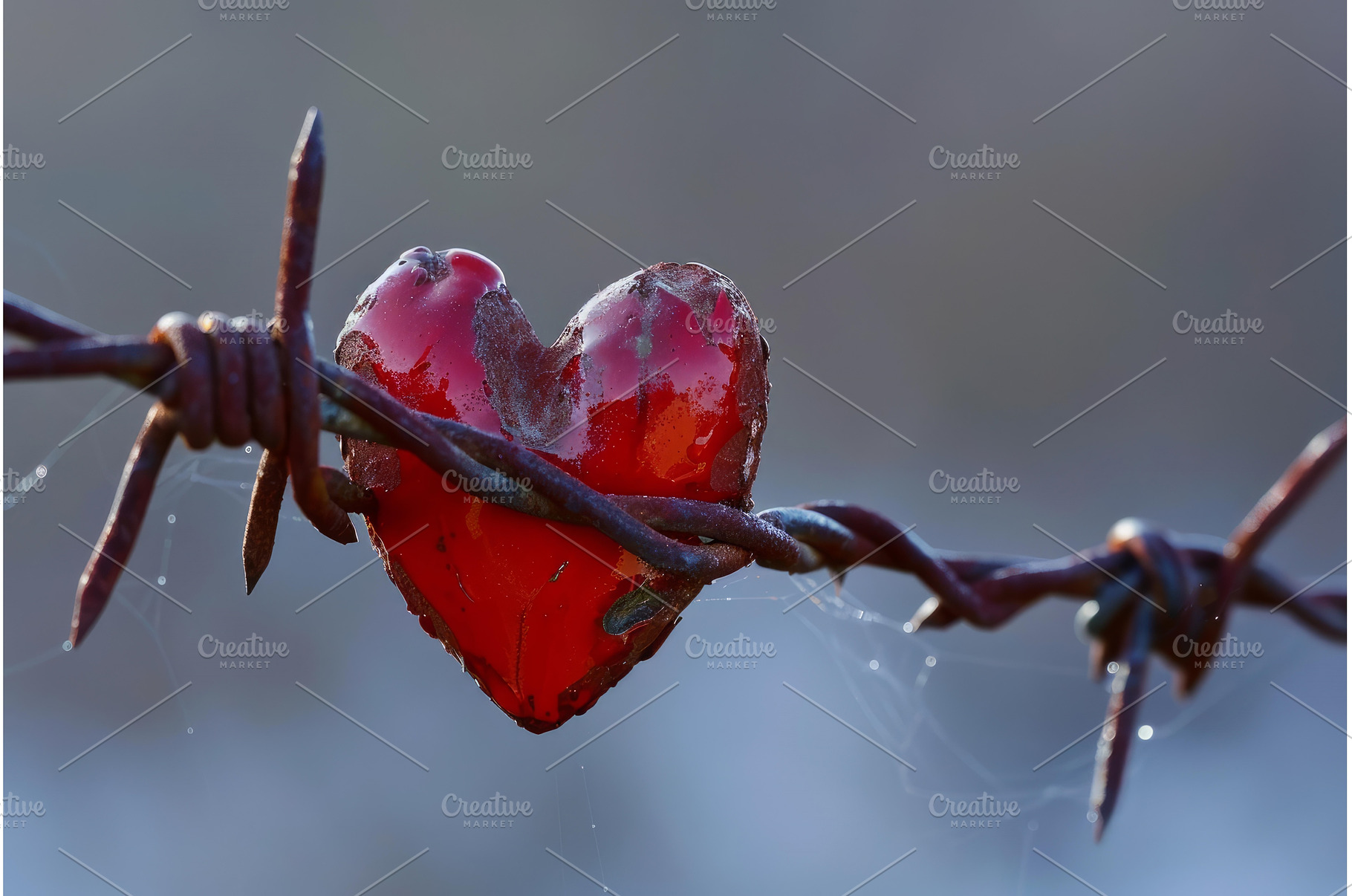 Red heart hanging on barbed wire, an Abstract Photo by Ylivdesign
