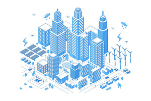 Isometric smart energy city. Modern, an Object Illustration by Valerie Bodnar
