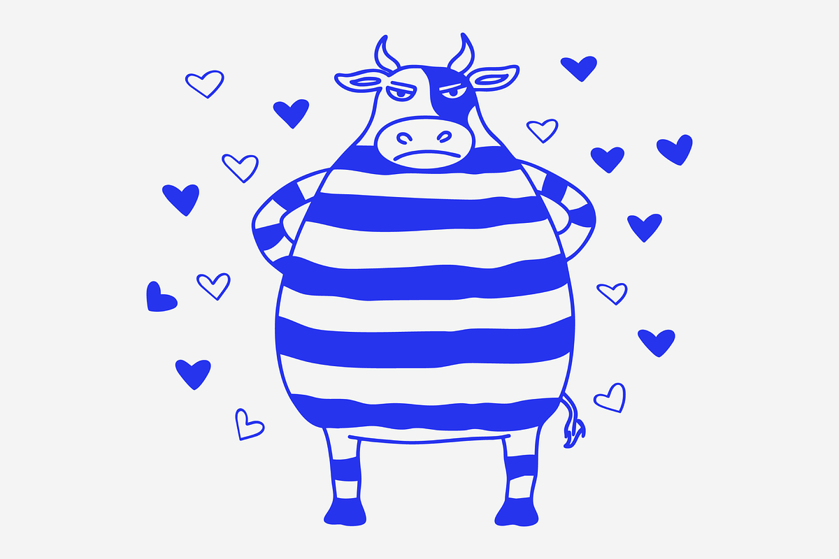Grumpy Cow In love Doodle, an Animal Illustration by Danil Polshin