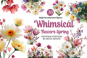 Whimsical Flowers Spring Clipart, an Illustration by DreamArtGraphic