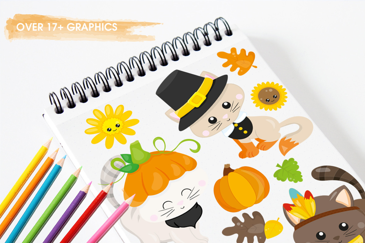 Thanksgiving Cat, an Animal Illustration by PrettyBundles (Photo 3 of 5)