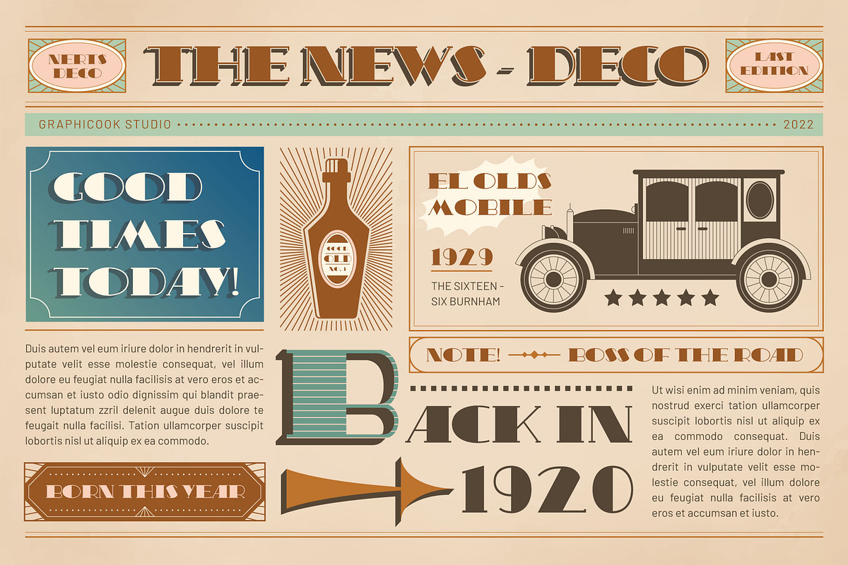 Nerts Deco Artdeco Display Typeface, a Font by graphicook (Photo 3 of 10)