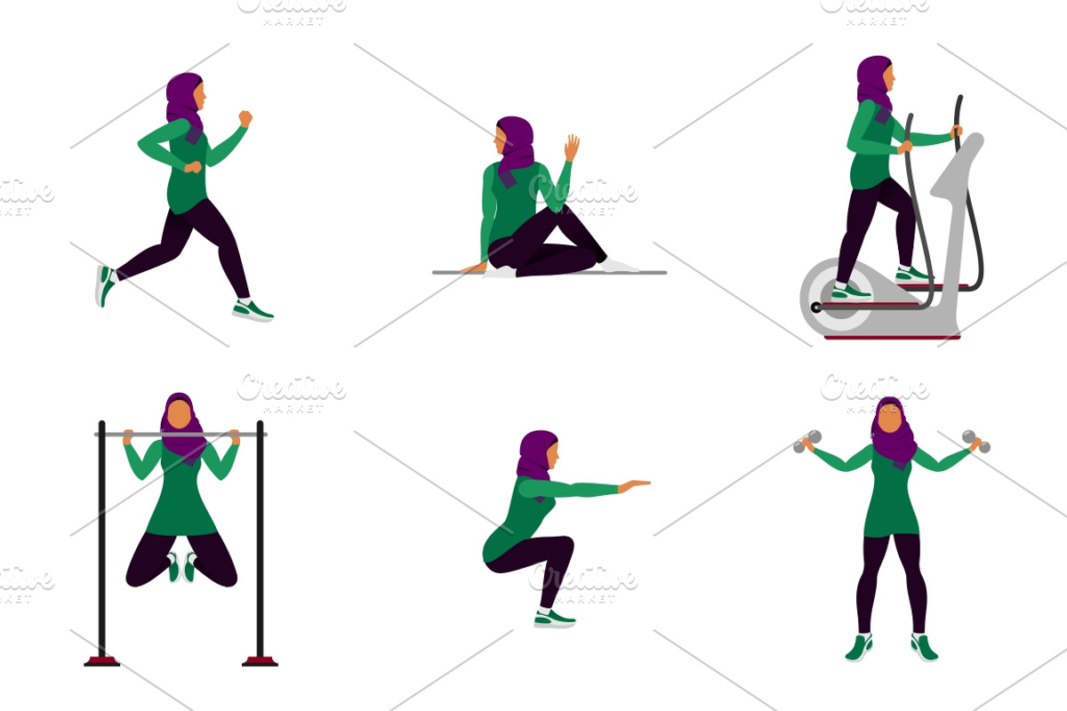 Vector set. Workout for muslim women, an Object Graphic by Handy Trendy