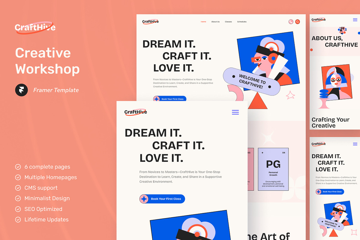 CraftHive - Creative Workshop Framer, a Websites & App Template by peterdraw (Photo 1 of 5)