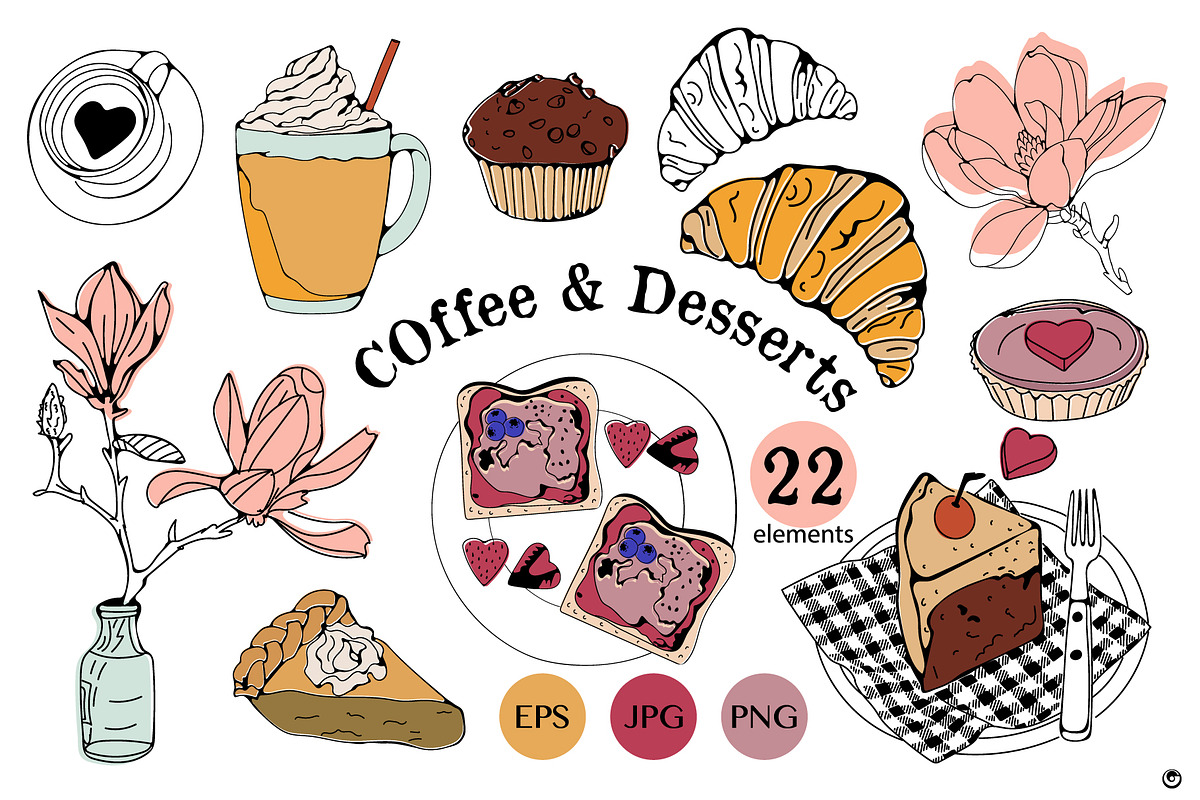 Coffee and Desserts, a Food Illustration by Olillia (Photo 1 of 2)