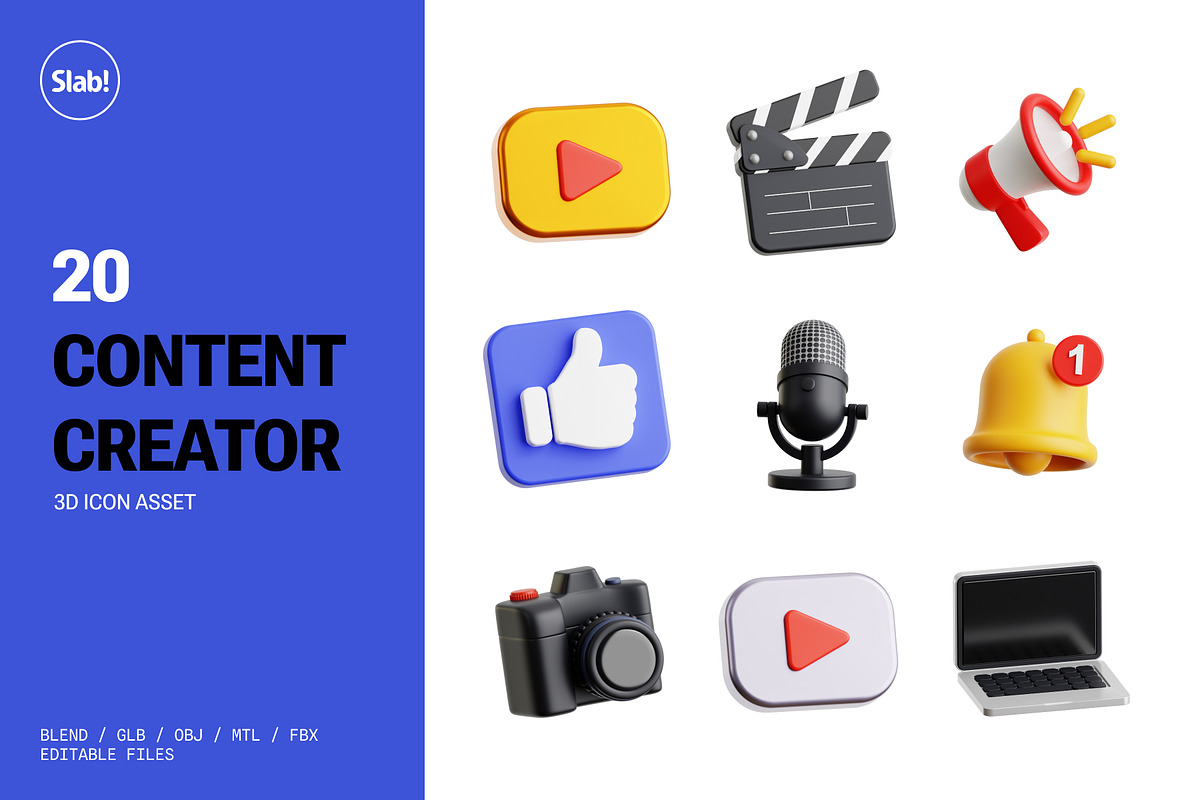 Content Creator 3D Icon Set, an Object 3D Model by SLAB! Design (Photo 1 of 4)