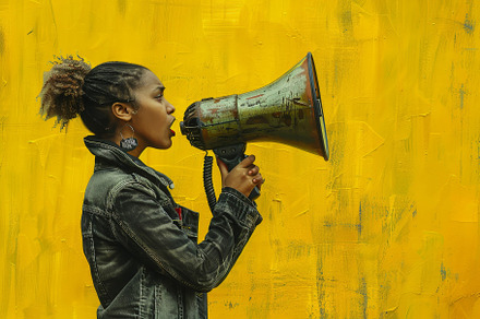 A young activist stands confidently,, a Photo by Tanuart