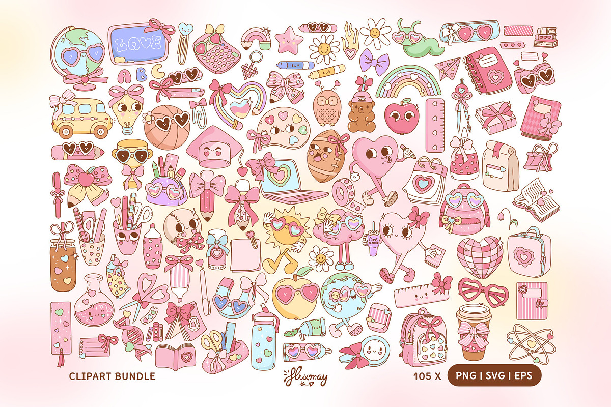 Valentine at School Clipart Bundle, an Education Illustration by Huxmay (Photo 2 of 7)