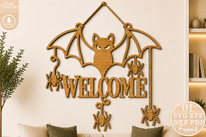 Halloween Bat Welcome Laser Cut SVG, an Object Graphic by Rose Art