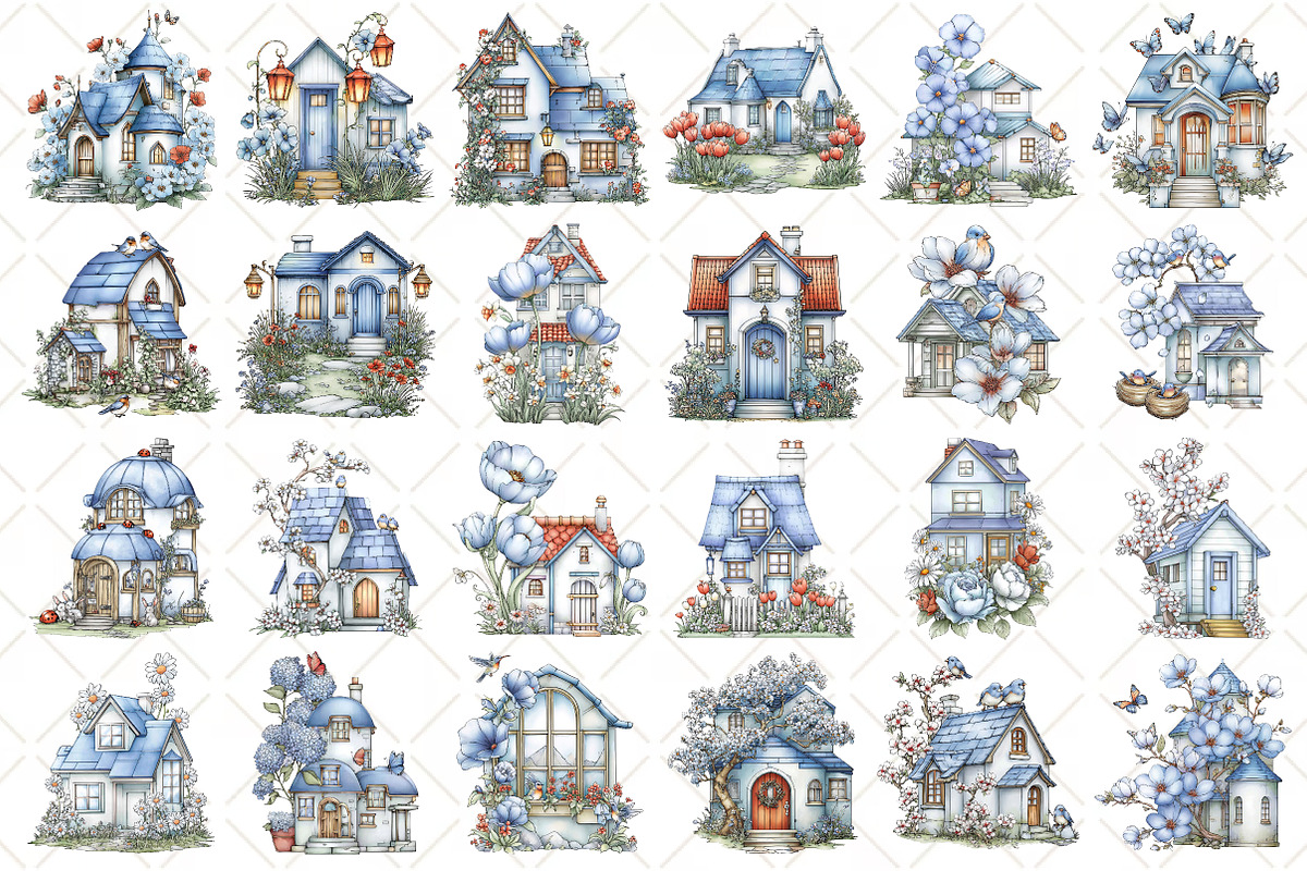 Watercolor Cute Spring House Clipart, an Illustration by Black Bird Studio (Photo 2 of 5)