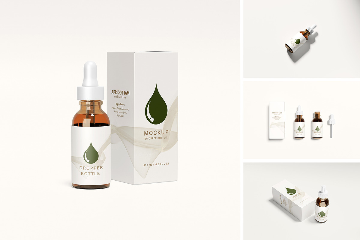 Dropper Bottle and Box Mockup, a Packaging Mockup by Pikachudesign (Photo 1 of 5)