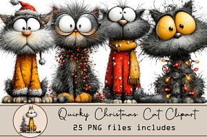 quirky Christmas cat clipart, an Illustration by DreamArtGraphic