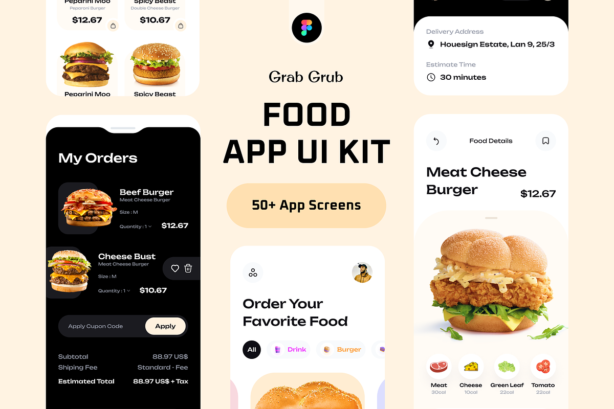 Grab Grub - Food Delivery App UI KIT, a Templates & Theme by Adom's UI House (Photo 1 of 6)