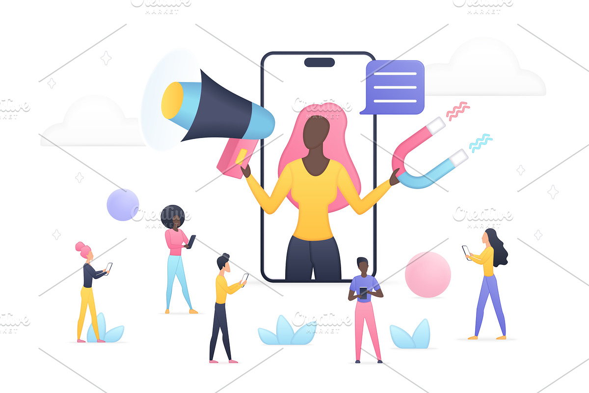 Influencer marketing attracting, a Technology Illustration by Lemberg Vector
