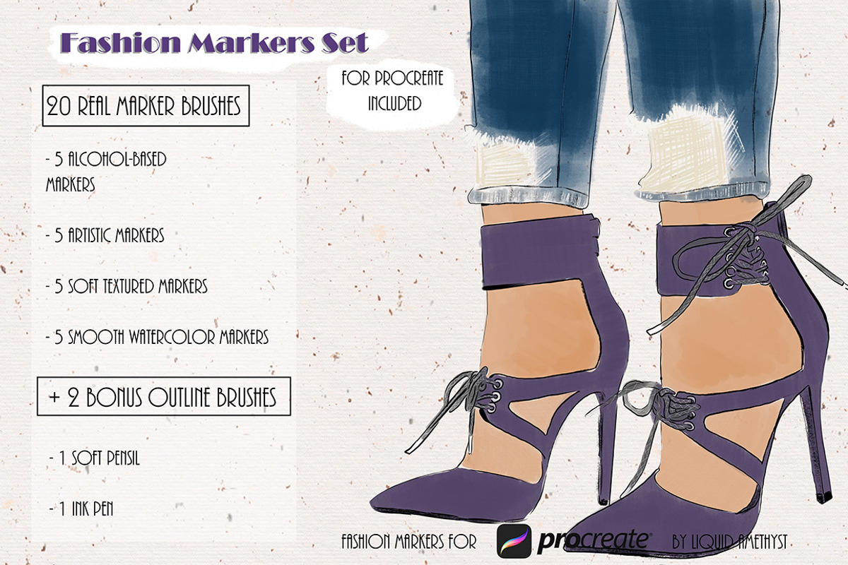 Fashion Markers Set for Procreate, a Brush Add-On by Liquid Amethyst Art (Photo 2 of 11)