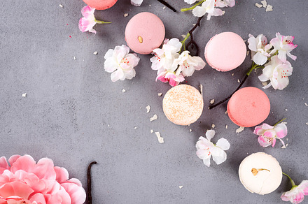 French pastel macarons featuring macaroon, sweet, and meringue, a Food & Drink Photo by YuMyart