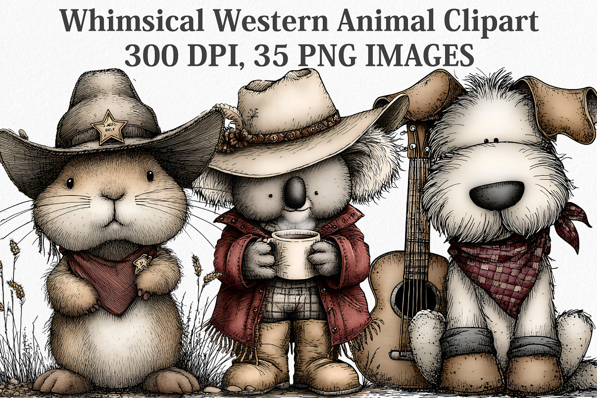 Whimsical Western Animal Clipart, an Illustration by Canvas Craft (Photo 1 of 7)