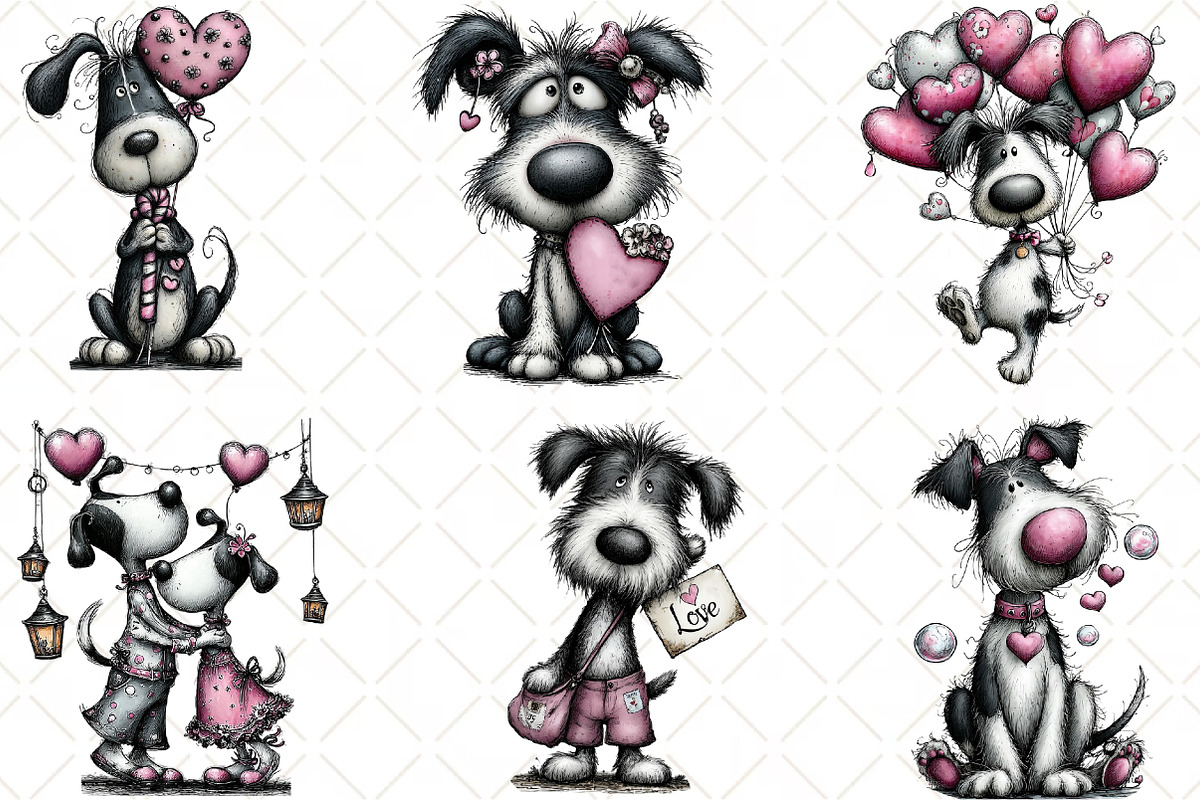 Whimsical Valentines Dog Clipart, an Animal Illustration by Black Bird Studio (Photo 4 of 6)