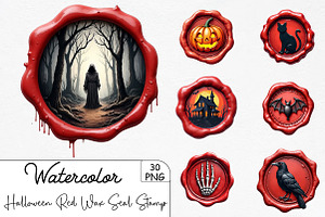 Halloween Red Wax Seal Stamp Clipart, an Illustration by CrexoraLab