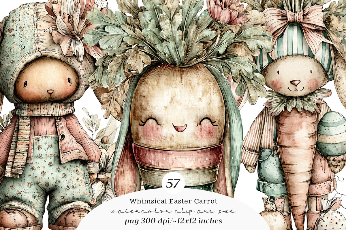 Whimsical easter carrot clipart, an Illustration by SinaCreation (Photo 1 of 11)