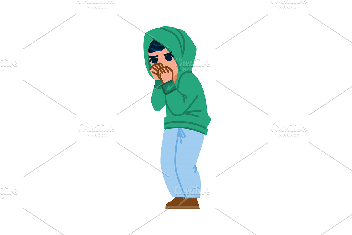 Shy teenager hiding face with hands, a Person Illustration by pikepicture