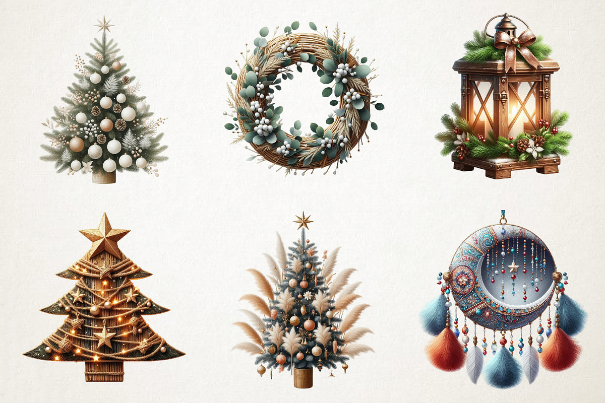 Boho Christmas Decor Clipart, an Illustration by RobertsArt (Photo 6 of 7)