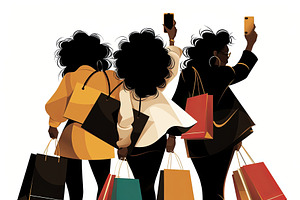 Group of fashionable women enjoying shopping with multiple colorful bags, an Illustration by AS photostudio