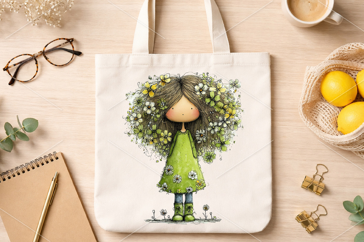 Whimsical Spring Girl Clipart Bundle, an Illustration by Canvas Craft (Photo 5 of 7)