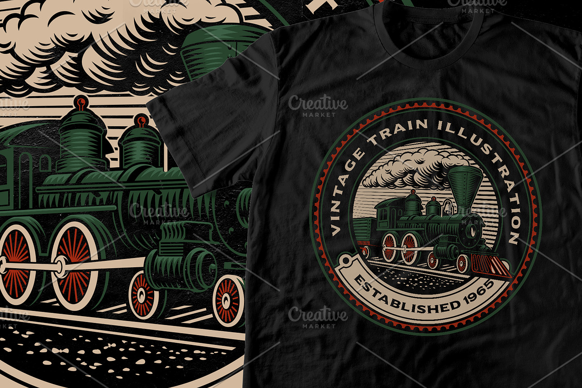 Vintage Vector Train Illustration, a Transportation Illustration by Harry Kasyanov (Photo 2 of 4)