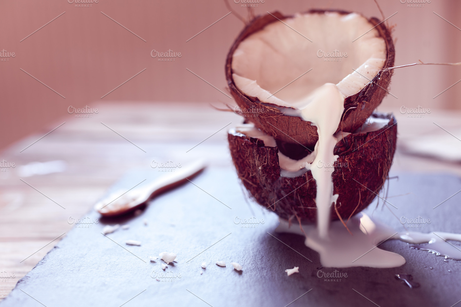 coconut milk flows from coconut, a Background Photo by Eni_fly