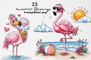 Watercolor Summer Flamingo Clipart, an Illustration by Dream Creation